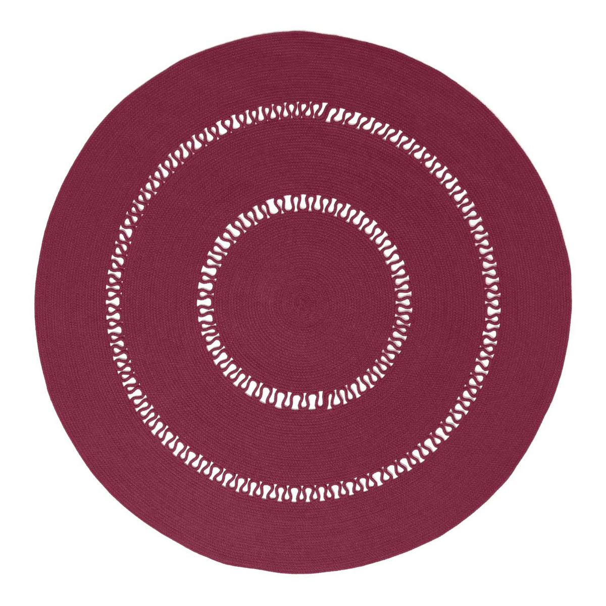 TEPPICH geflochten rund mit Häkel-Muster 120 cm - Weinrot, Textil (120/120cm) - Homescapes