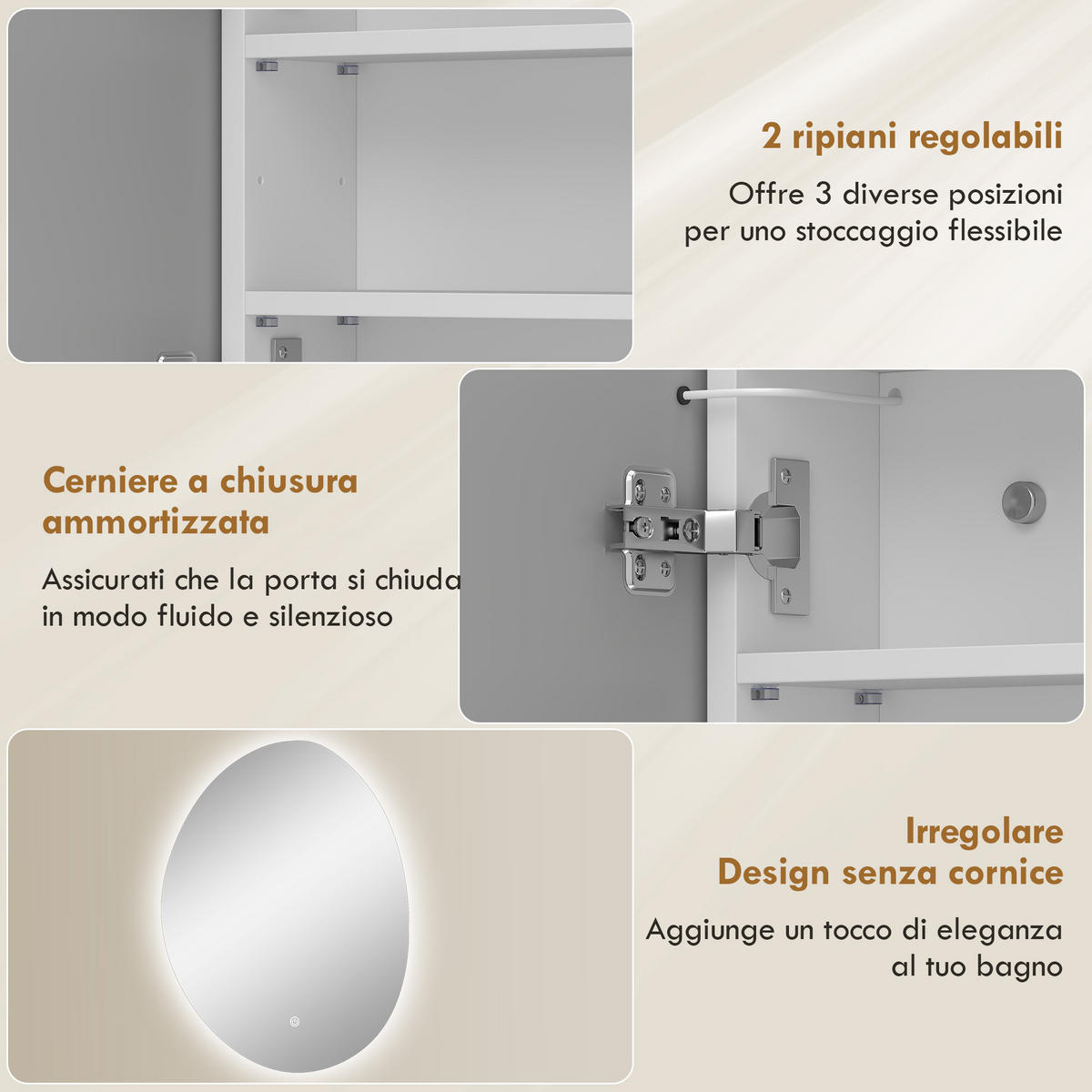 SPIEGELSCHRANK LED-Spiegelschrank, beschlagfrei, 3-farbige,50x14x70cm, Weiß - Weiß, Glas (50/70/14cm) - Vallsero
