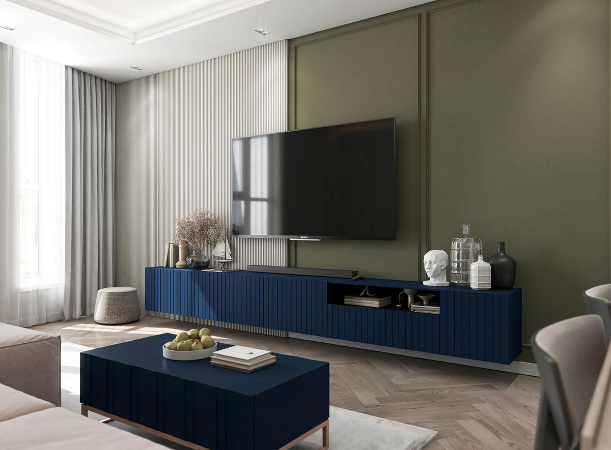 TV-LOWBOARD 2-er Set Elpis2 Marineblau Matt Glamour 150 cm - Blau, Holzwerkstoff (300/37.5/36.5cm) - Meble Lindner