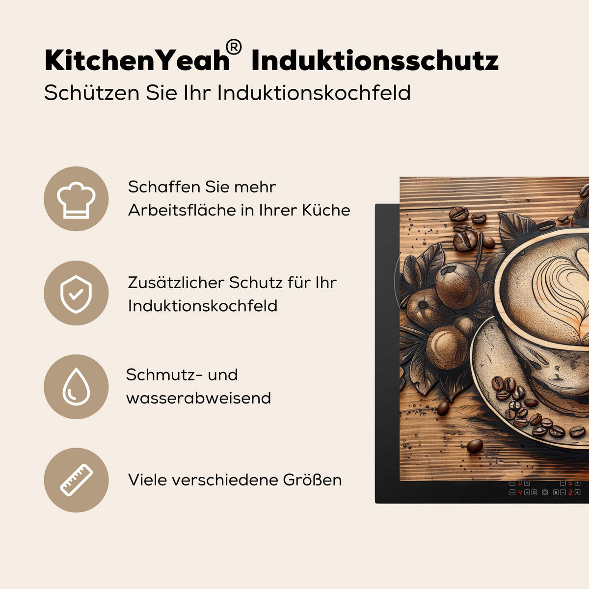 HERDABDECKPLATTE Kaffee - Vintage - Braun - Tasse - Holz 65x52 cm - Cappuccino, Kunststoff (65/0.2/52cm) - MuchoWow