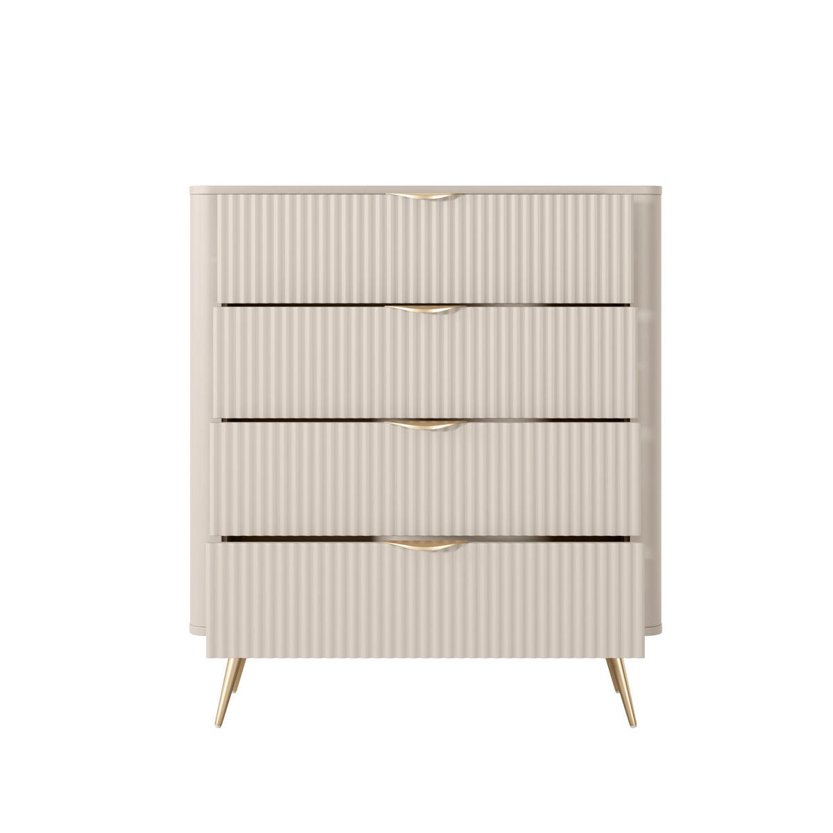 KOMMODE Flore 88 cm Beige / Gold - mit 4 geriffelten Schubladen - Beige/Gelb, Holz/Holzwerkstoff (88/101/38cm) - Ravio