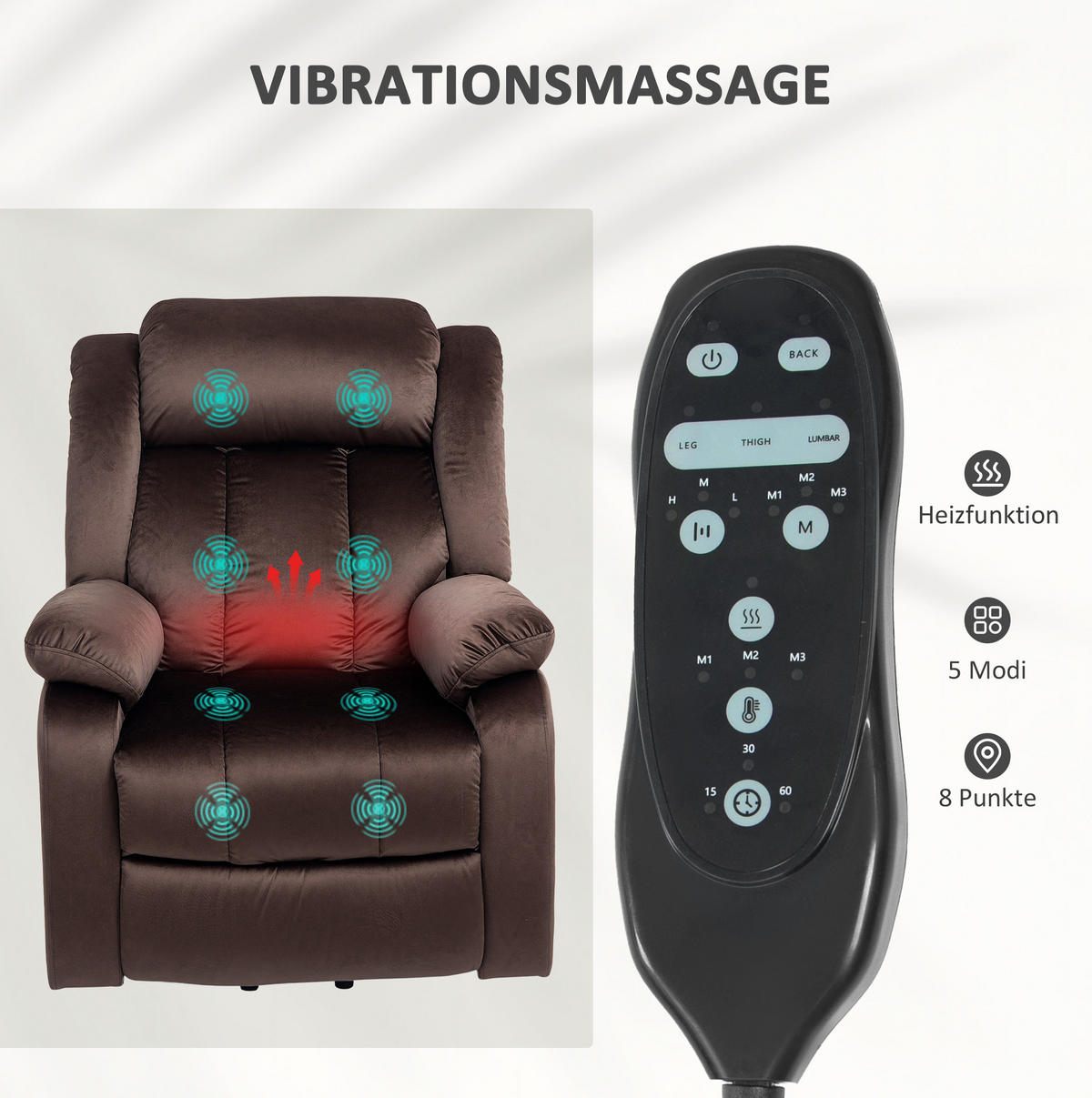 FERNSEHSESSEL in Braun 88x95x106 cm mit elektrischer Aufstehhilfe, Massage- und Heizfunktion - Braun, Metall (95/106/88cm) - IVMEU