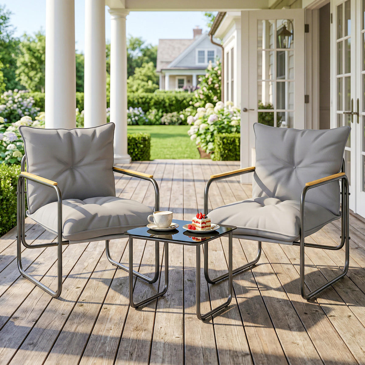 GARTEN-BEISTELLTISCHSET Dunkelgrau 3 Stück - Dunkelgrau, Metall (73/59/72cm) - GiPP