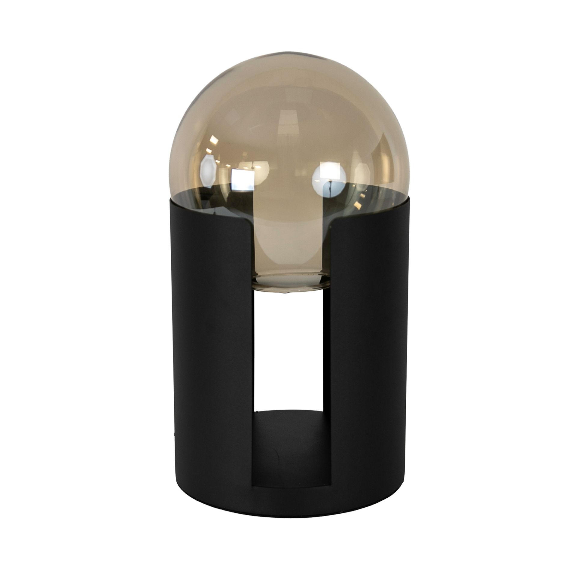 TISCHLEUCHTE aus bernsteinfarbenem Rauchglas und schwarzem Stahl Ø25/43 cm - Schwarz, Glas/Metall (25/25/43cm) - The Lumine