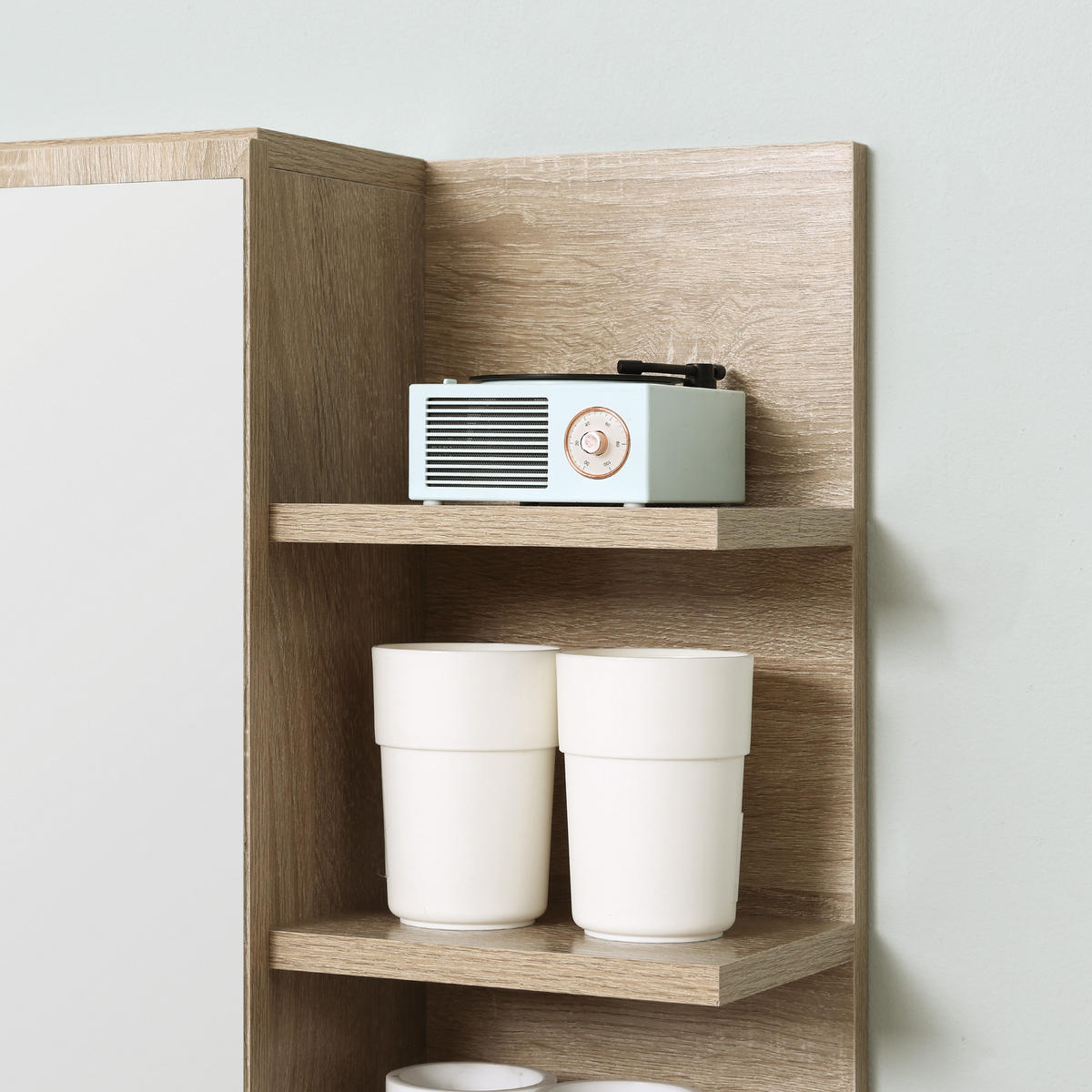 SPIEGELSCHRANK DE-15116 3 Seitenablagen + Innenablage Eichenoptik - Naturfarben, Holzwerkstoff (60/50/18cm) - ComfortXL