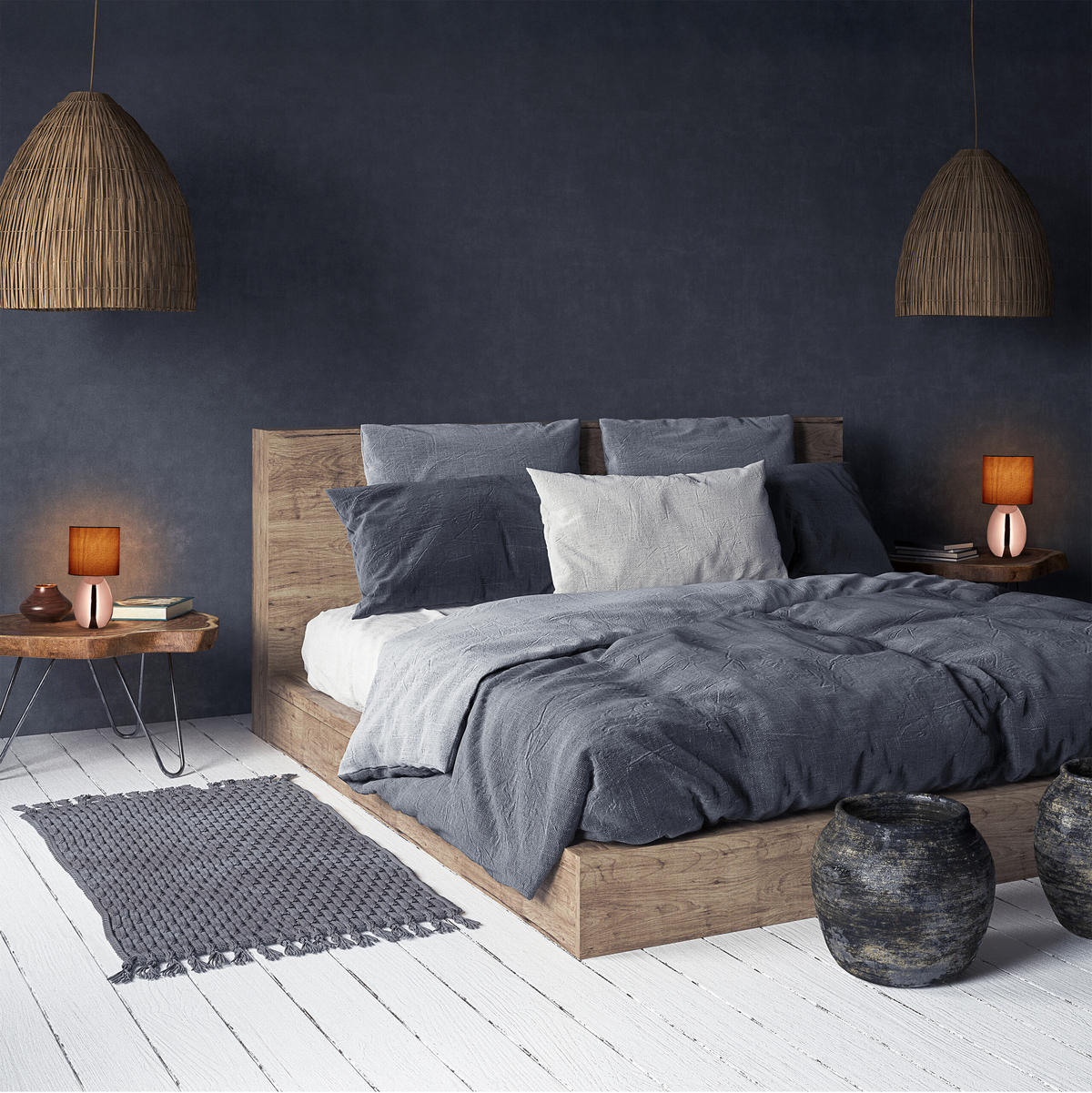 2 x Nachttischlampe - Roségold, Kunststoff/Textil (18/18/33.5cm) - Relaxdays