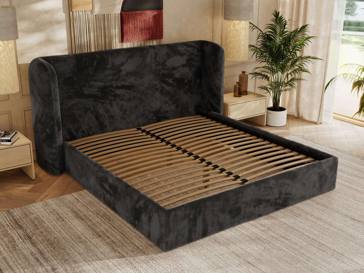 POLSTERBETT EMORA CLASSIC 180/200 - Dunkelgrau Plüsch - Schaum-Matratze - Dunkelgrau, Textil (180/200cm) - MKS