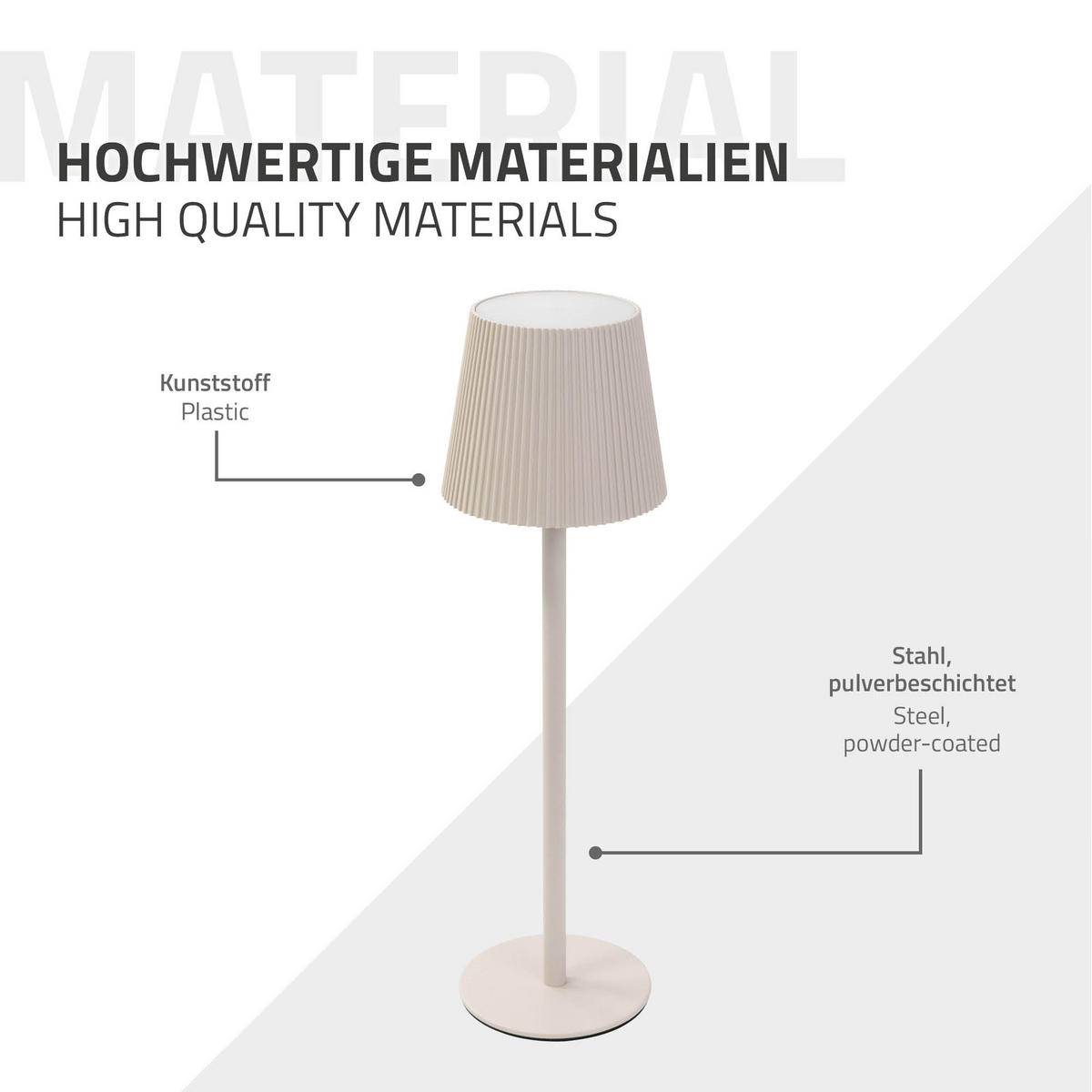 LED TISCHLAMPE kabellos mit Touch Creme Ø10x36 cm Warmweiß Dimmbar - Creme, Kunststoff (10/10/36cm) - ML-DESIGN