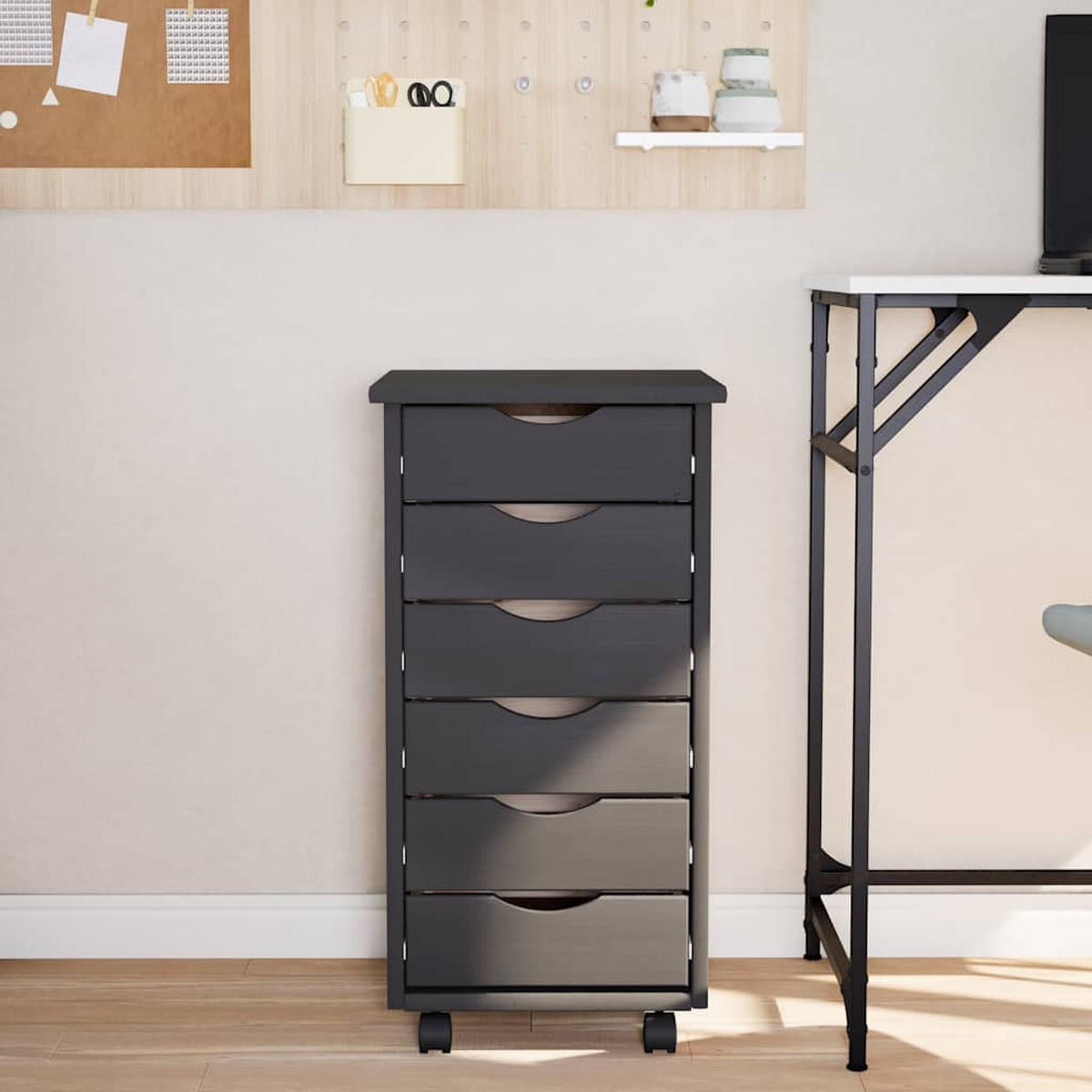 ROLLSCHRANK Mit Schubladen Moss Grau Massivholz Kiefer - Grau, Holz (39/65.5/34cm) - vidaXL