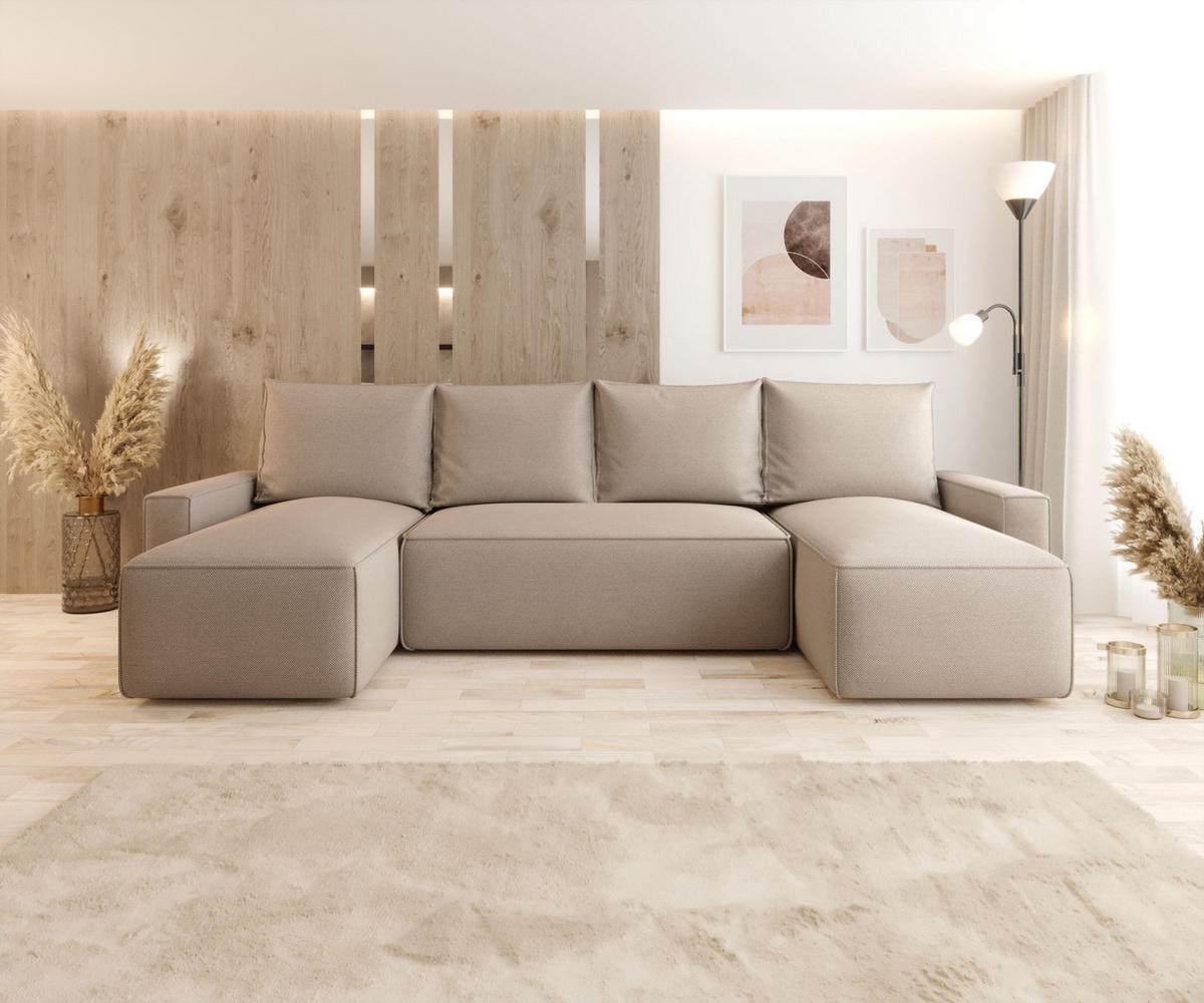 WOHNLANDSCHAFT mit Schlaffunktion SAVIO U Curio 15 - Beige, Textil (300/75/140cm) - Bedante
