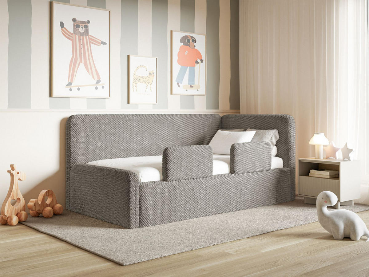 KINDERBETT Fanko Samt Taupe 90x200 cm - Graubraun/Schwarz, Kunststoff/Textil (90/200cm) - Selsey