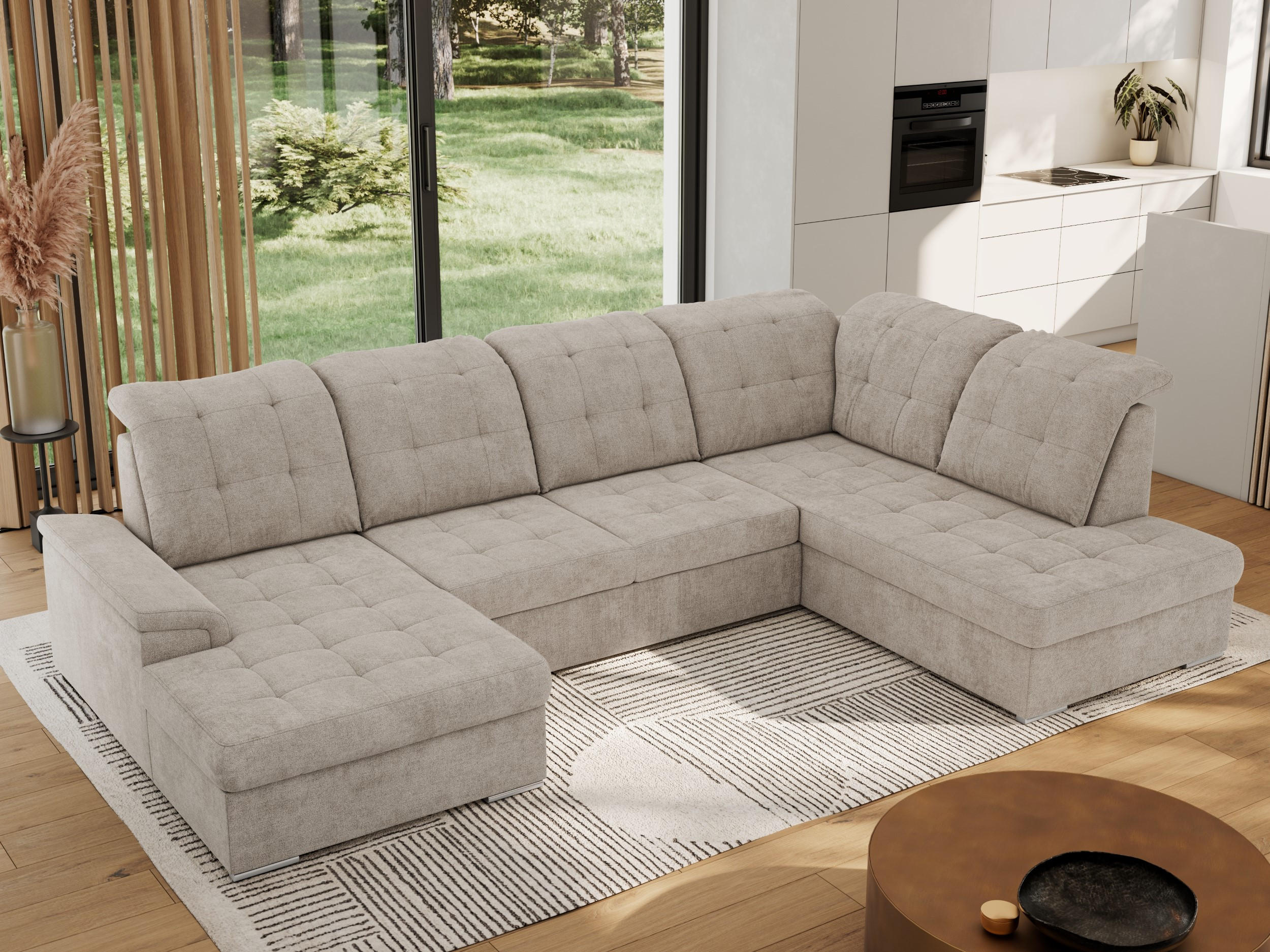 WOHNLANDSCHAFT MADRITO U - Beige Struktur - Rechts - Beige/Silberfarben, Textil/Metall (323/89/204cm) - MKS