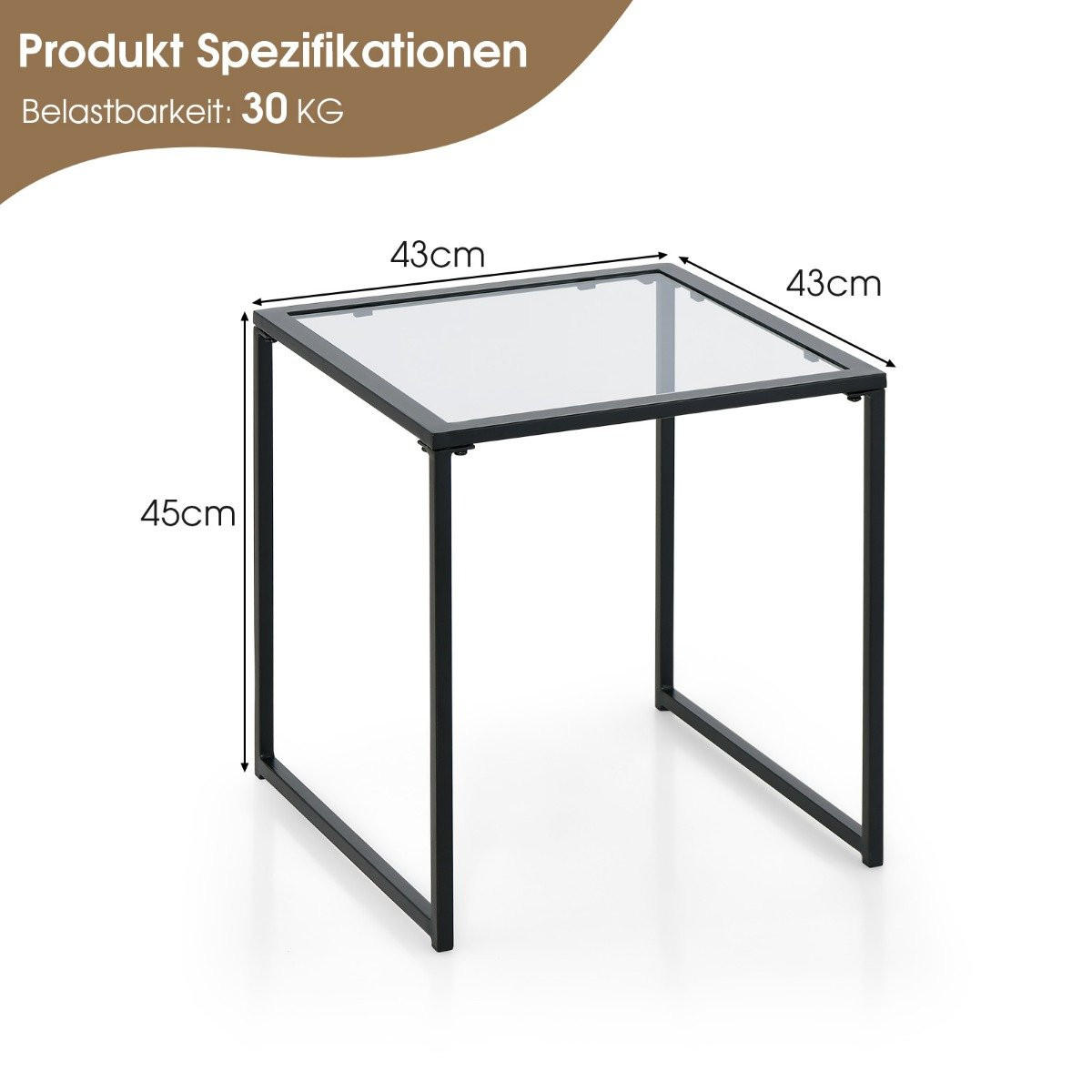 BEISTELLTISCH Schwarz Glas 43/43/45 cm - Schwarz, Glas (43/43/45cm) - Gemütlich Home