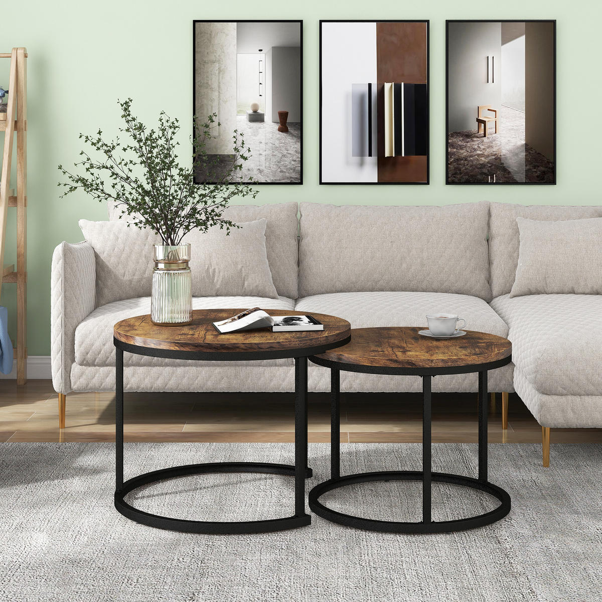 COUCHTISCH-SET 2er-set Holz- Und Schwarzeffekt - Braun, Holzwerkstoff/Metall (70.5/70.5/50cm) - Urban Meuble