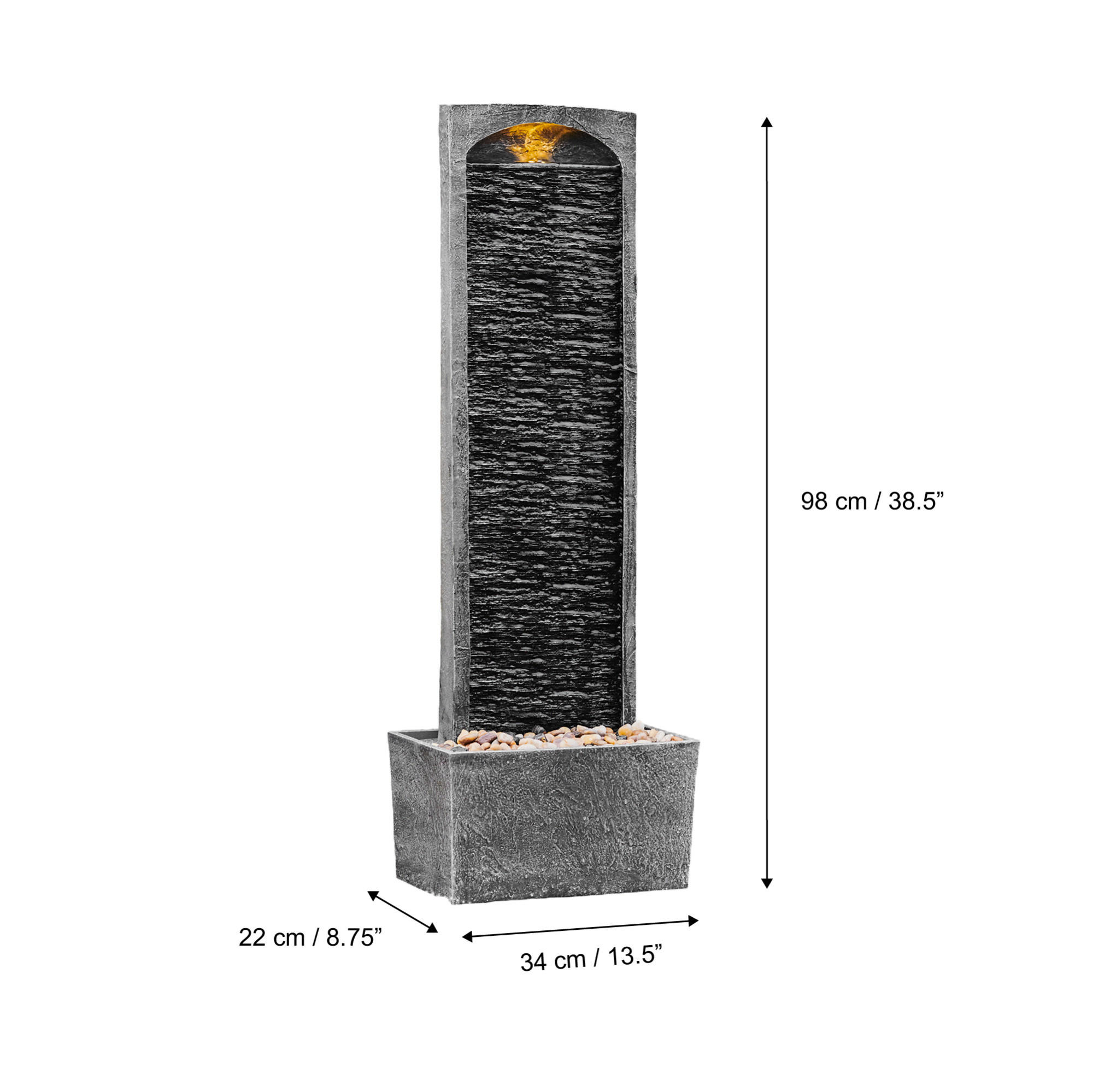 Thumbnail - Teamson Home Gartenbrunnen, Schwarz, Kunststoff, Stein Optik, 22x98x34 cm, Gartenzubehör, Gartendeko
