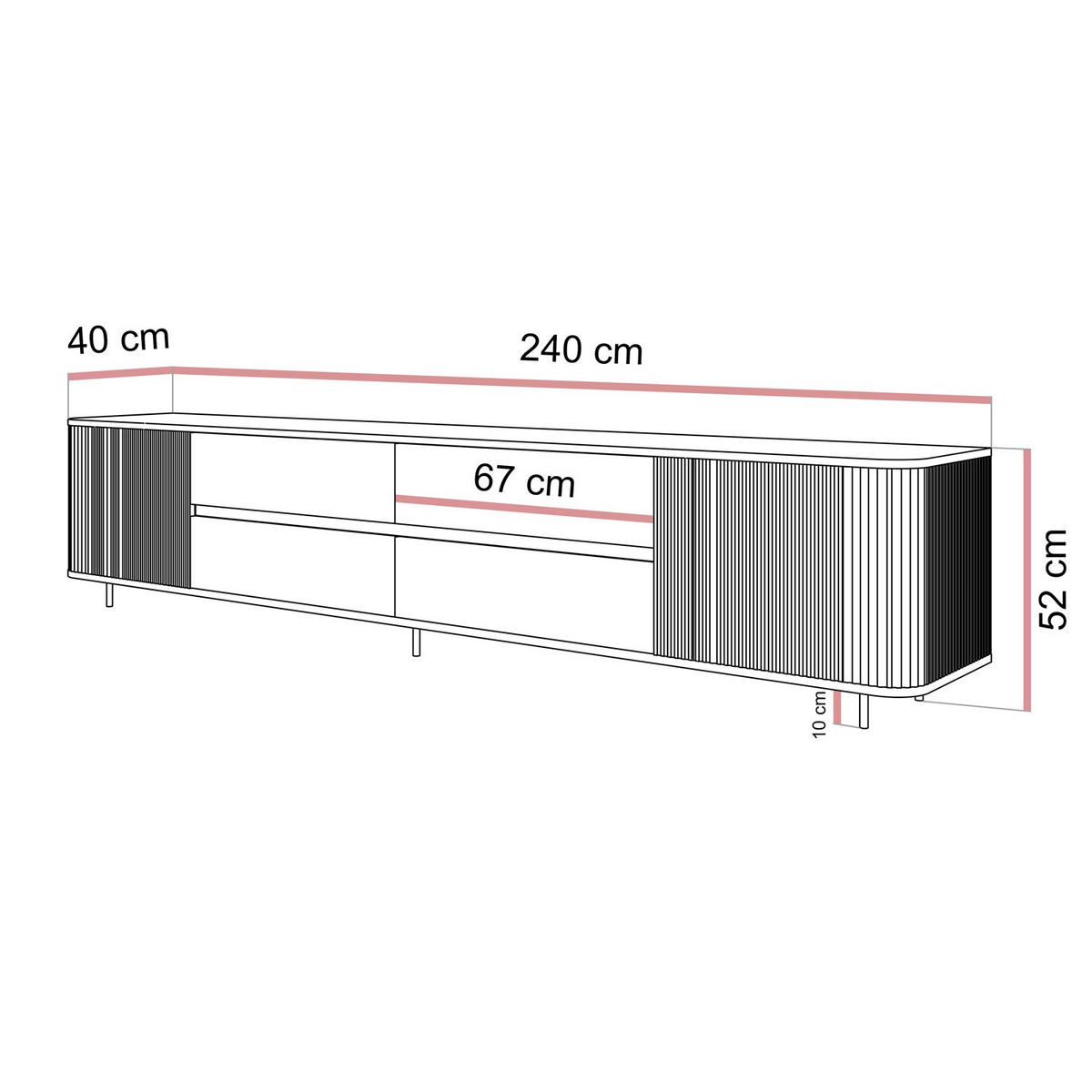 TV-UNIT MIRAGE GOLD 240 cm mit geriffelten Fronten - Beige, Holzwerkstoff (240/52/40cm) - Lookway