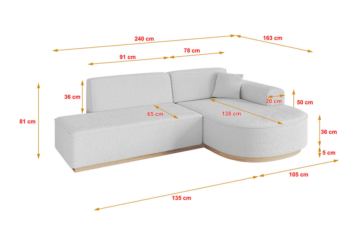 ECKSOFA Ottomane Rechts ARRIO-L1 - 243x171x83 cm Weiß - Weiß, Holzwerkstoff/Textil (243/171cm) - ALTDECOR