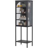 VITRINENSCHRANK aus Metall und Glas 50x35x160 cm Schwarz mit verstellbaren Einlegeböden und abschließbarer Tür - Schwarz, Glas (50/160/35cm) - Modfu