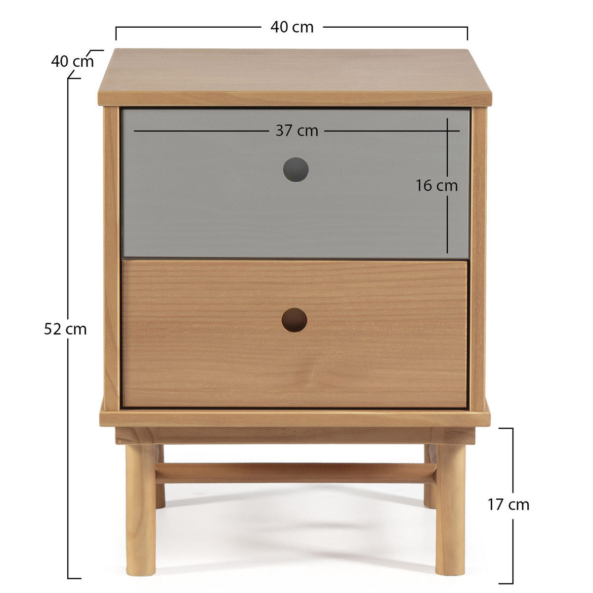 NACHTTISCH Magnus 2 Schubladen - Eichefarben, Holz (40/52/40cm) - VS Venta-stock