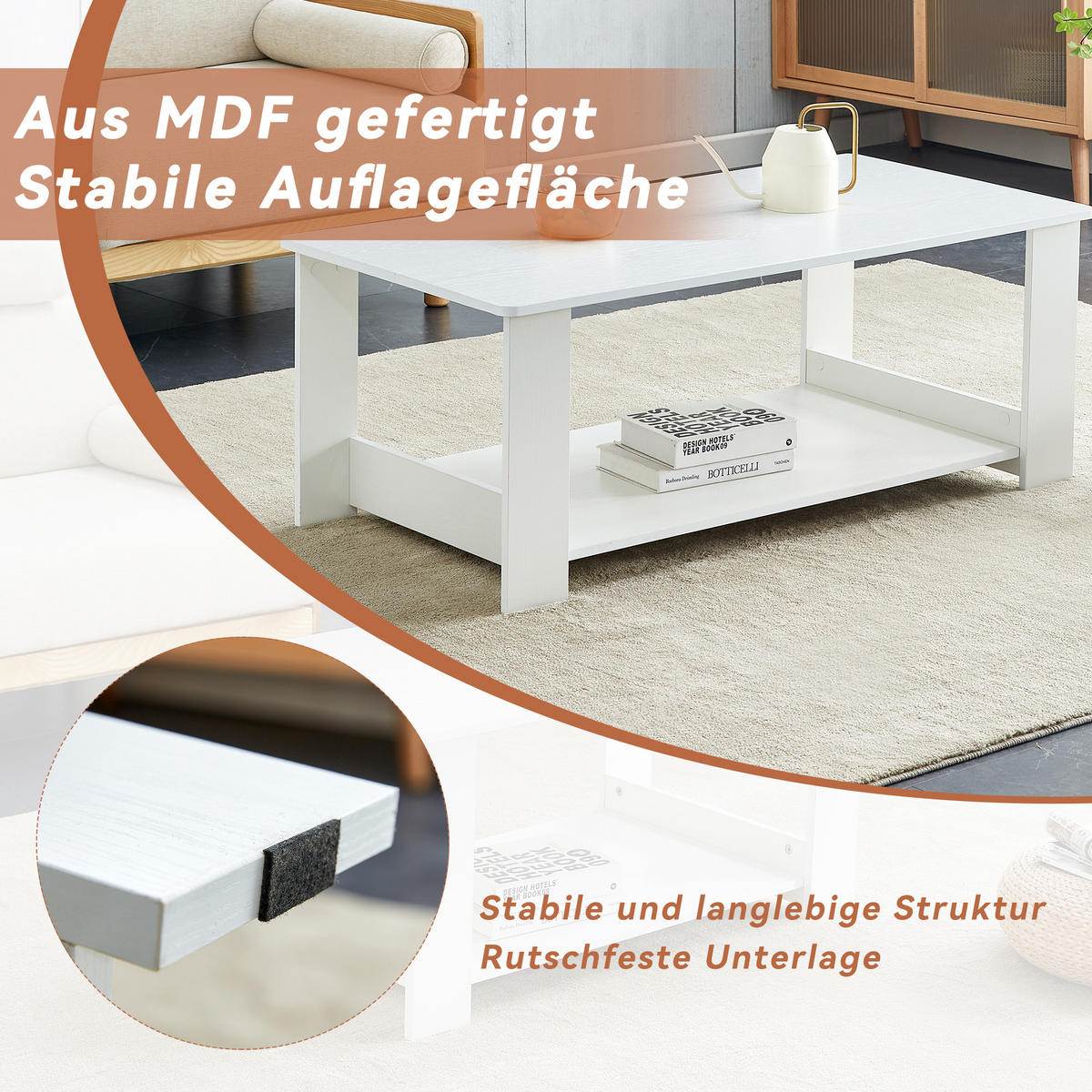 COUCHTISCH 110/55/42 cm Weiß mit Ablage aus MDF in Holzoptik - Weiß, Holzwerkstoff (110/55/42cm) - OKWISH