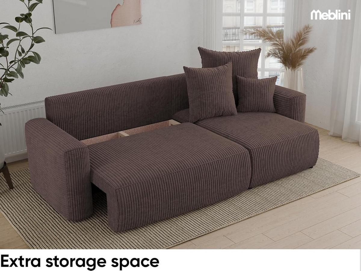 ECKSOFA DAVE L - Dunkelbraun/Schwarz, Holzwerkstoff (238/87cm) - Meblini