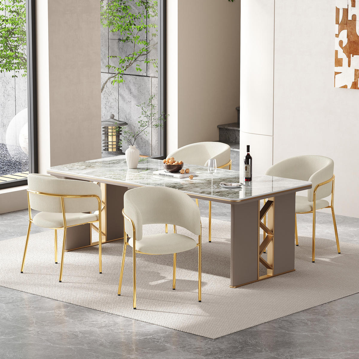 ESSZIMMERSTUHL 4 Stück 55×55×80 cm aus Metall & Holz mit Cord-Bezug, beige - Beige, Metall (55/80/55cm) - Luhomfu