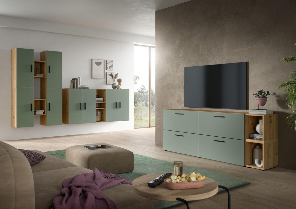 WOHNWAND The One Smoke Green 176/34/67 cm - Braun, Holzwerkstoff (176/67/34cm) - Xonox