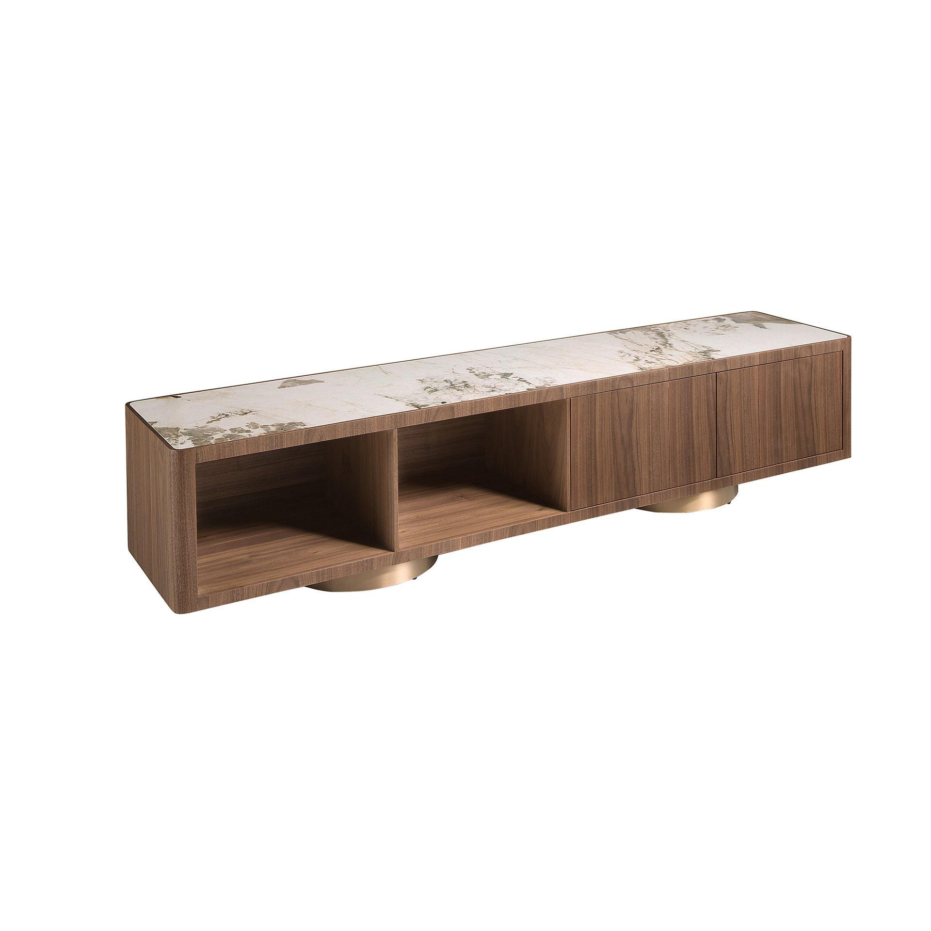 TV-ELEMENT aus Nussbaum, poliertem Stahl und Keramikmarmorplatte 200/45/42 cm - Goldfarben/Nussbaumfarben, Keramik/Holz (200/42/45cm) - ANGEL CERDA