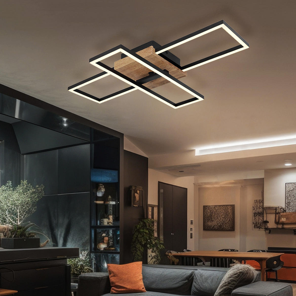 LED DECKENLEUCHTE Kendra Holzoptik Schwarz - Schwarz, Metall (60/15/10cm) - Globo Lighting