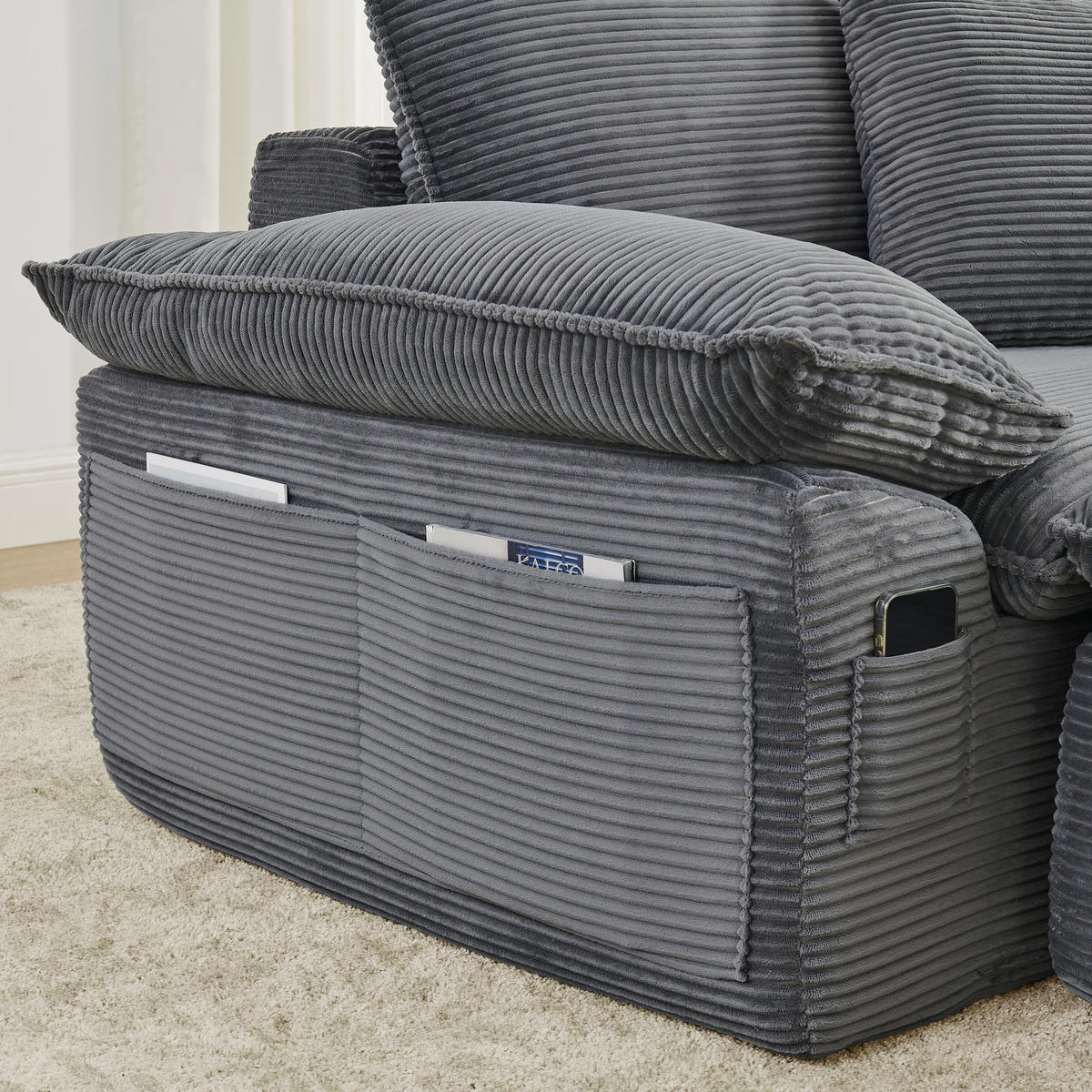 2-SITZER-BODENSOFA ohne Montage mit Fußstütze und Aufbewahrungstaschen, Hellgrau - Hellgrau, Textil (156/65/206cm) - Redom