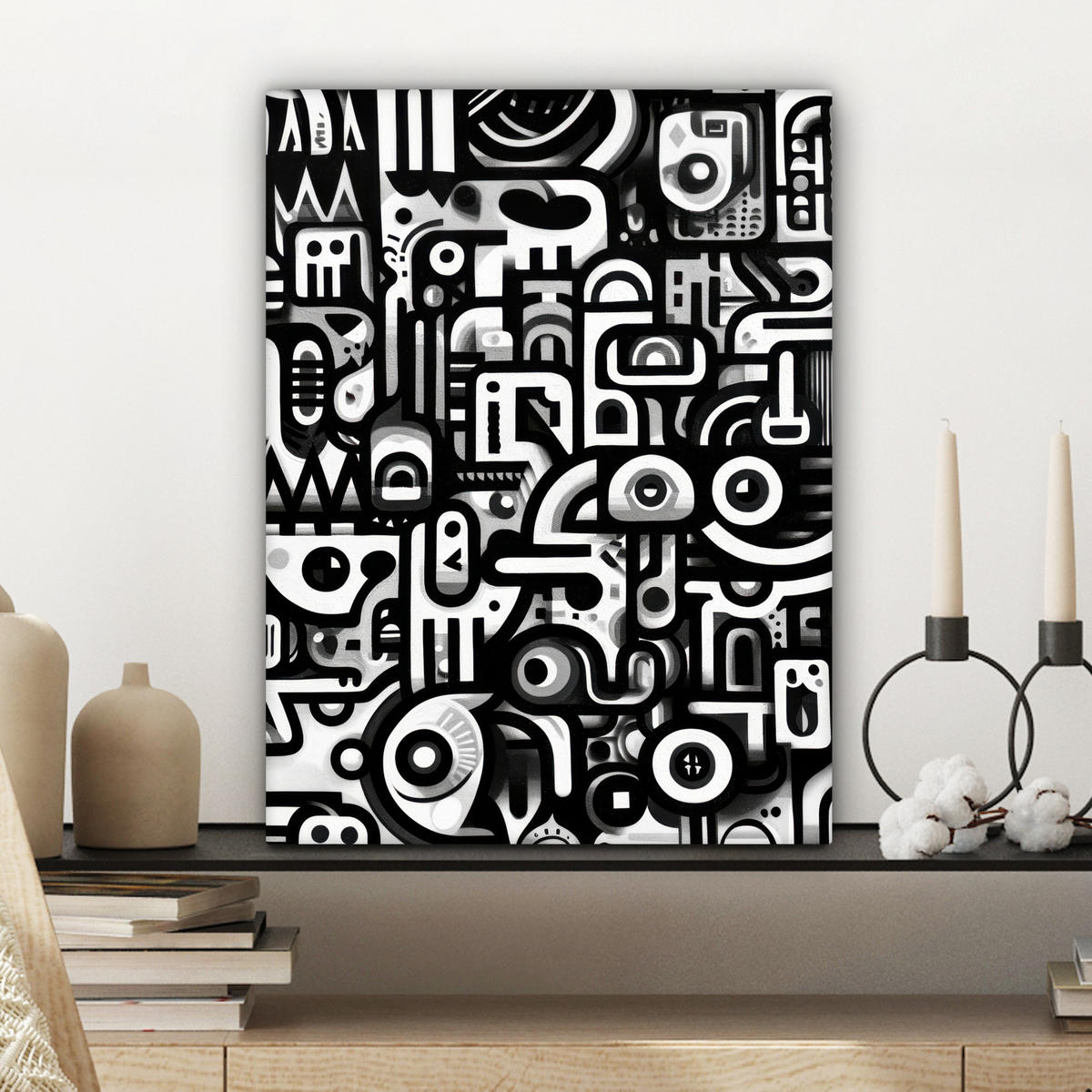 LEINWANDBILD Symbole - Abstrakt - Grafik - Schwarz Room Decor 30x40 cm - Schwarz, Textil (30/40cm) - MuchoWow