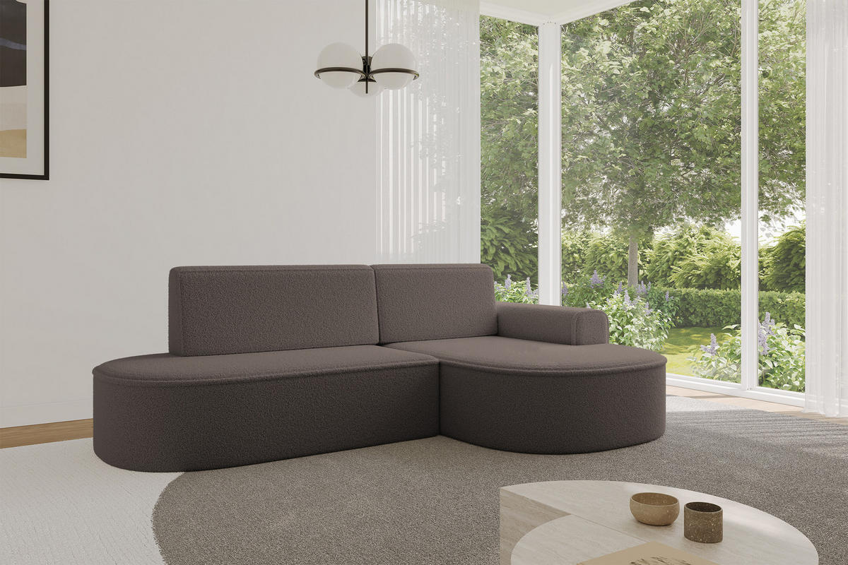 ECKSOFA mit Schlaffunktion und Bettkasten Ottomane Rechts MARI-L1-S - 283x167x85 cm Braun Bouclé - Schwarz/Braun, Holzwerkstoff/Kunststoff (167/283cm) - ALTDECOR