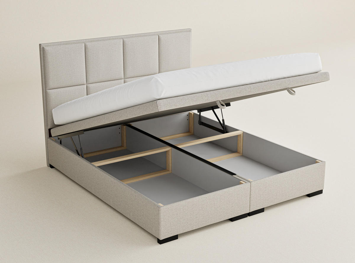 POLSTERBETT Fogo 180/200 cm, in Ecru, Bettkasten, gepolstertes Kopfteil - Ecru/Schwarz, Holz/Holzwerkstoff (180/200cm) - Maison de Reve
