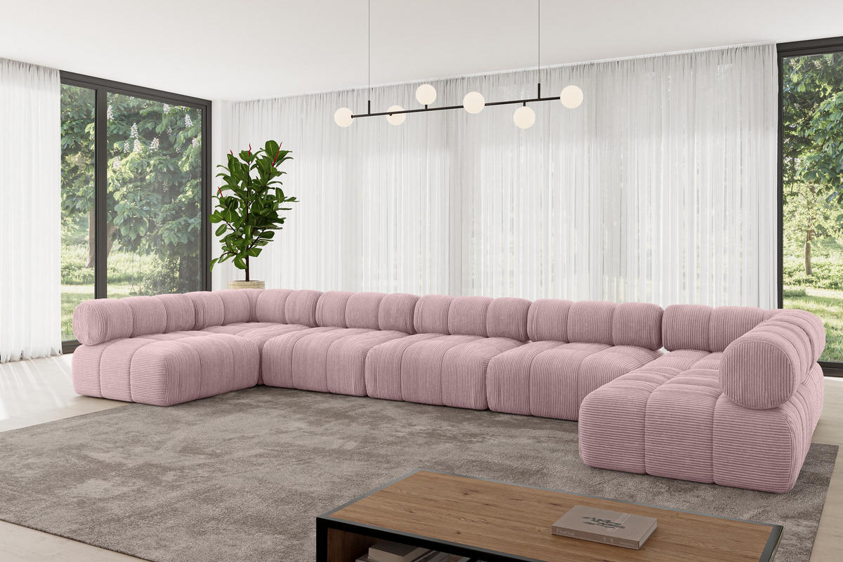 WOHNLANDSCHAFT modulares Sofa Garvo-U3 - 475x190x70 cm Rosa Cord - Rosa, Holzwerkstoff/Textil (475/70/190cm) - ALTDECOR
