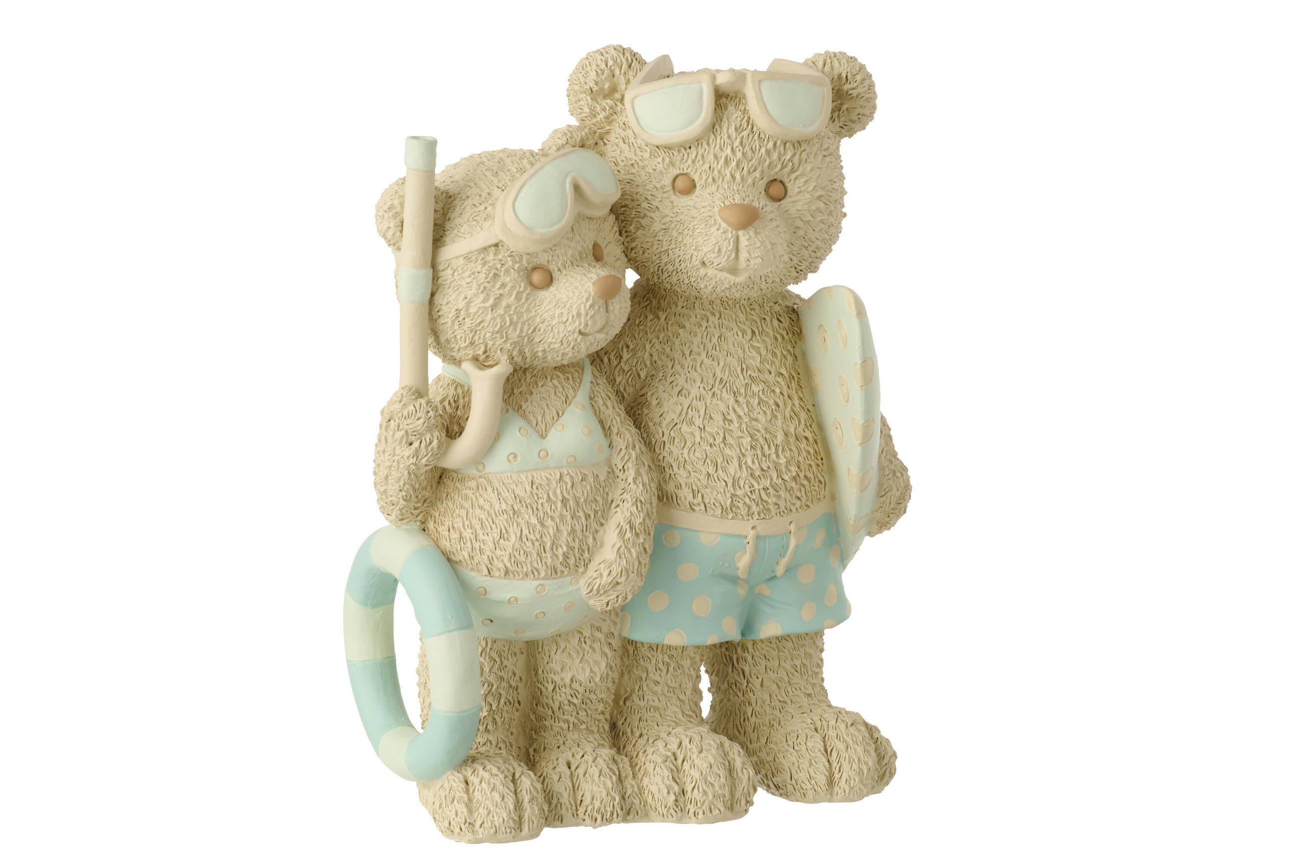 FIGUR BÄR STRANDMÄDCHEN + JUNGE - Blau, Glas/Naturmaterialien (11/28/17cm) - J-Line