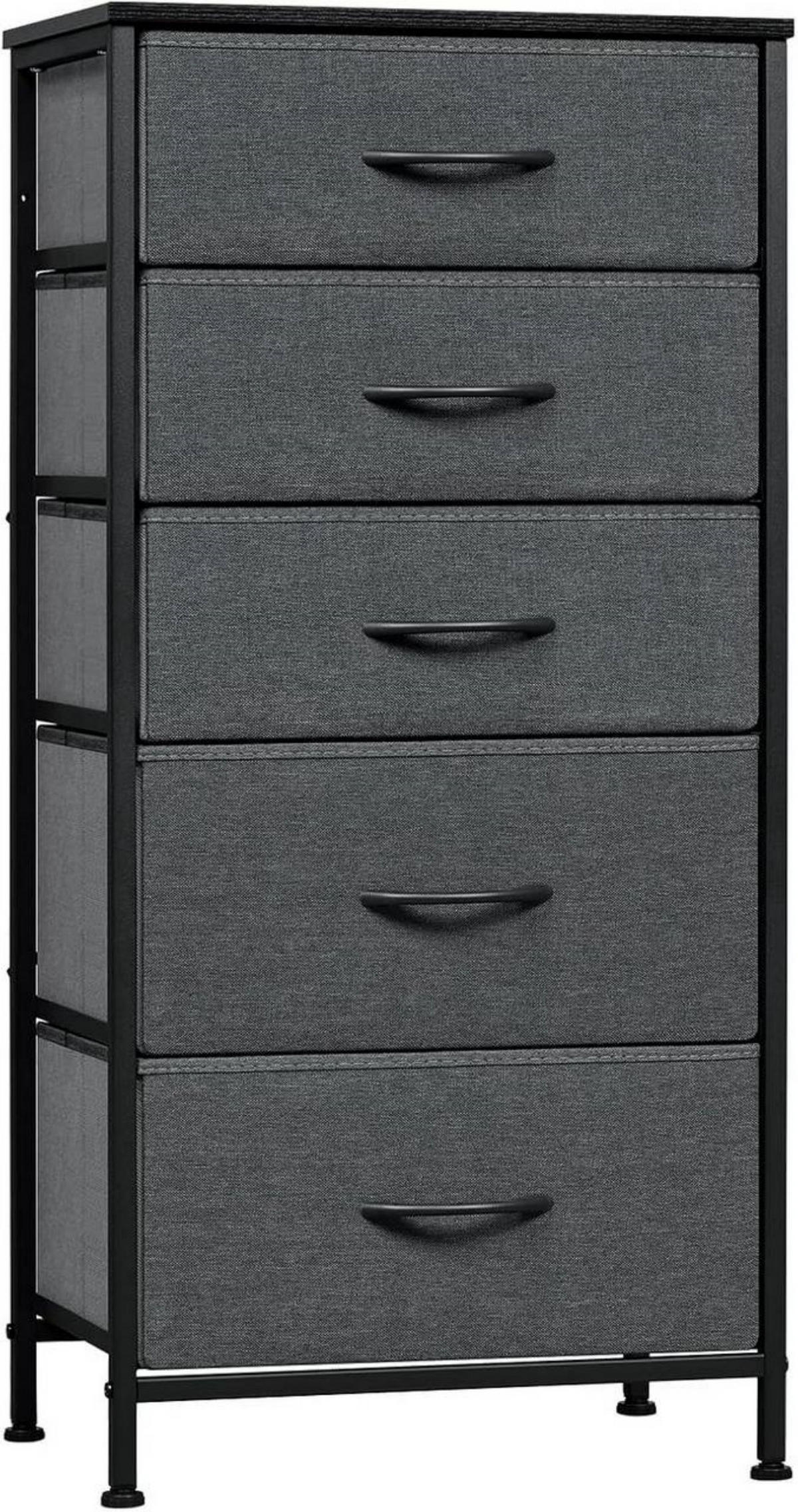 KOMMODE mit 5 Schubladen, aus Holzwerkstoff, Schwarz + Dunkelgrau - Dunkelgrau/Schwarz, Holzwerkstoff/Textil (45.5/95.5/30cm) - Woltu