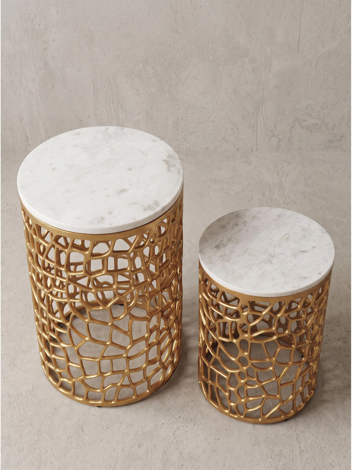 BEISTELLTISCHE 2er-Set ASTLUX, Marmor, Gold-Weiß, Ø 39 x 52,5 cm - Goldfarben, Stein/Metall (39/39/52.5cm) - KADIMA DESIGN