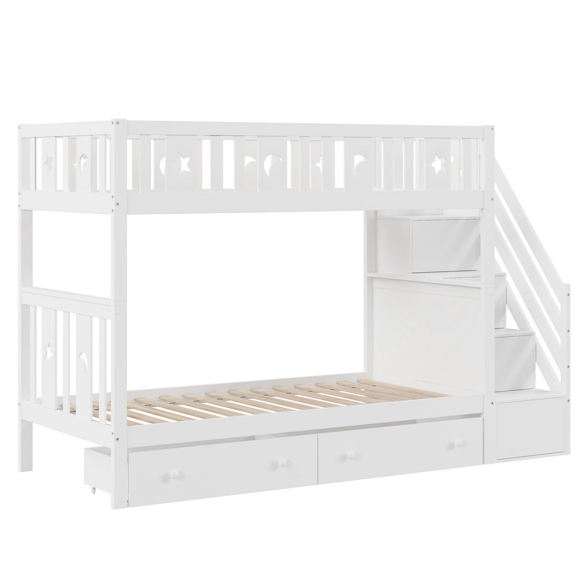 ETAGENBETT 90/200 cm, Weiß mit Stauraumleiter und Lattenrost - Weiß, Holz (90/200cm) - MIVRAY