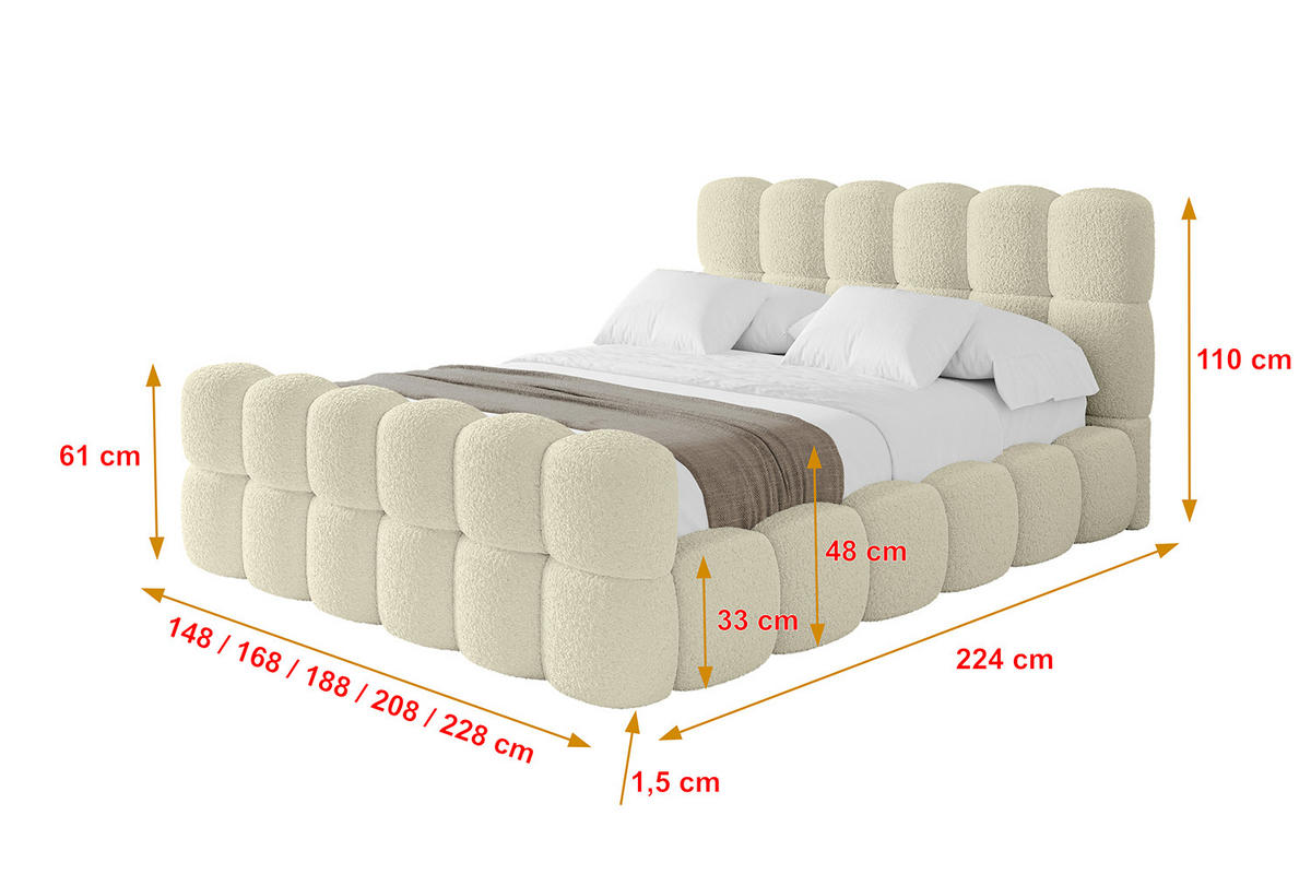 POLSTERBETT mit Bettkasten, Fußteil und Lattenrost, Bett mit Matratze H3/H4 - LEYA-Z 120x200 Beige - Taupe, Holzwerkstoff/Textil (120/200cm) - ALTDECOR