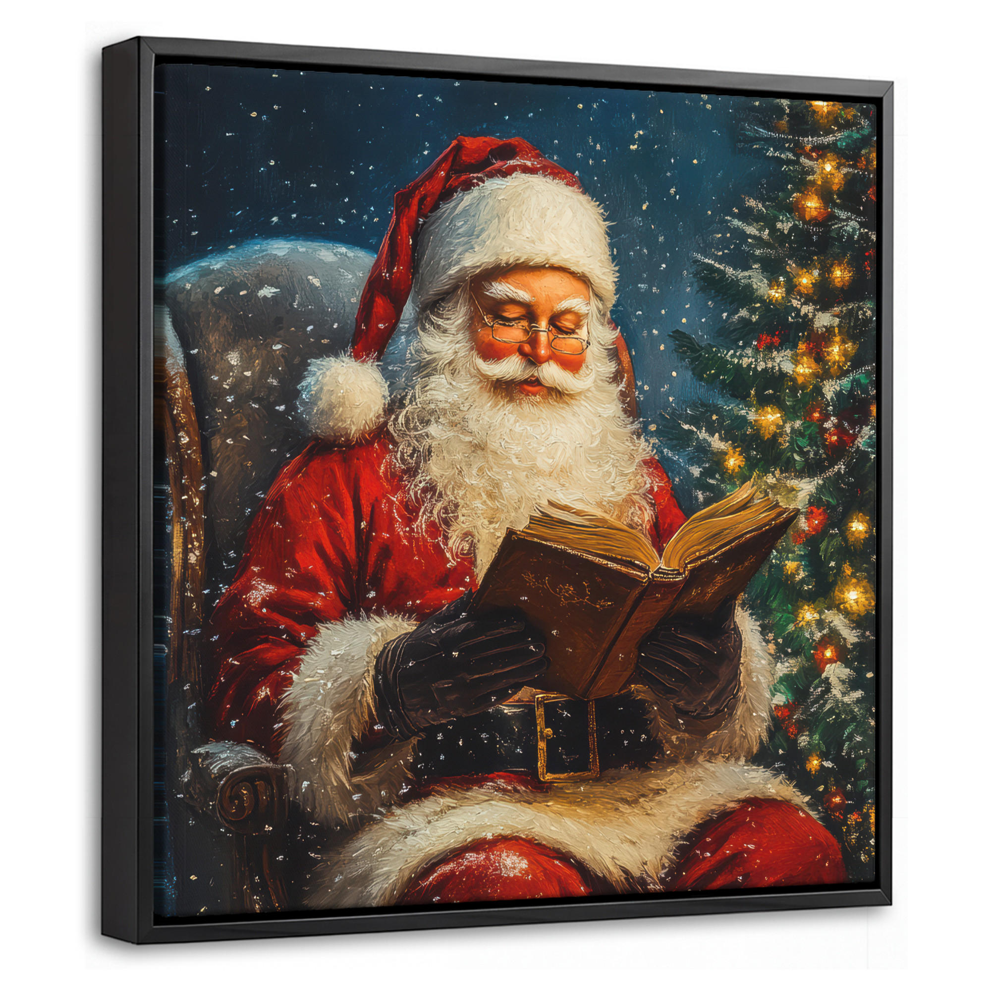 LEINWAND Bilder mit Rahmen - Weihnachtsmann - Weihnachten - Winter - Weihnachtsbaum - 20x20 - Bordeaux, Textil (20/20cm) - MuchoWow