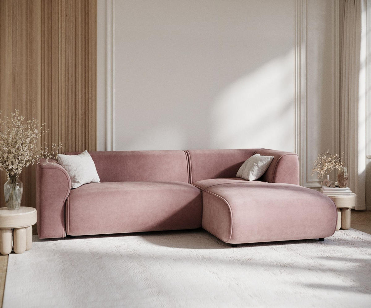 ECKSOFA Melani Rosa Samtstoff - Rechts Seite - Pink/Schwarz, Holz/Holzwerkstoff (162/256cm) - Maison de Reve