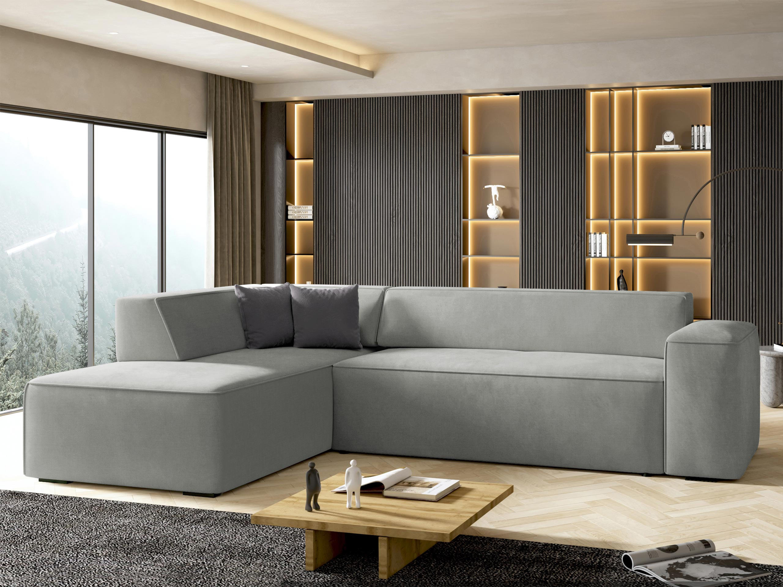 ECKSOFA Lordin, Seite: Links - Hellgrau, Holz/Textil (267/205cm) - MIRJAN24