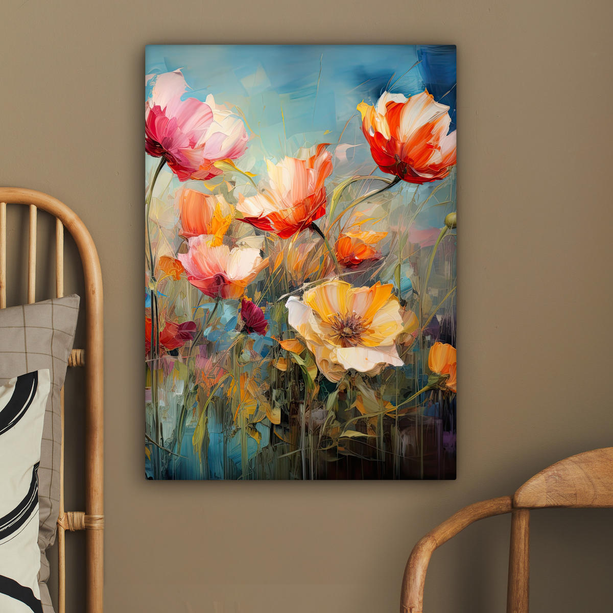 LEINWANDBILD Blumen - Aquarell - Kunst - Botanisch - Natur 60x80 cm - Orange, Textil (60/80cm) - MuchoWow