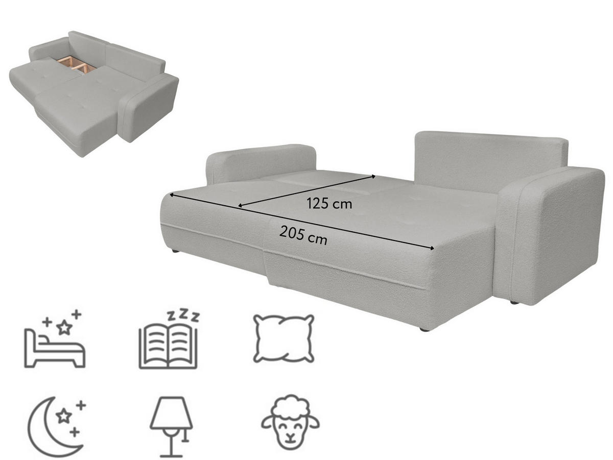 ECKSOFA Oreo L-Form Mit Bettkasten Und Schlaffunktion Quelle-Stoff Grau Rechts - Grau, Holz (247/143cm) - Kaiser Möbel