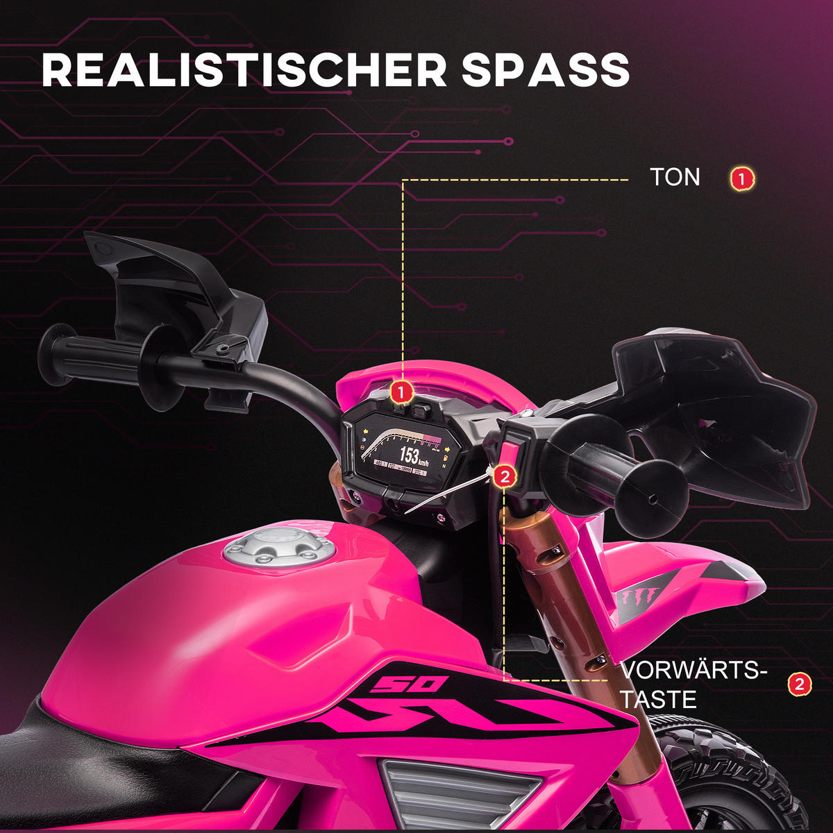 KINDERMOTORRAD, Rosa, Kunststoff, Metall - Rosa, Kunststoff (105/57/62cm) - AIYAPLAY