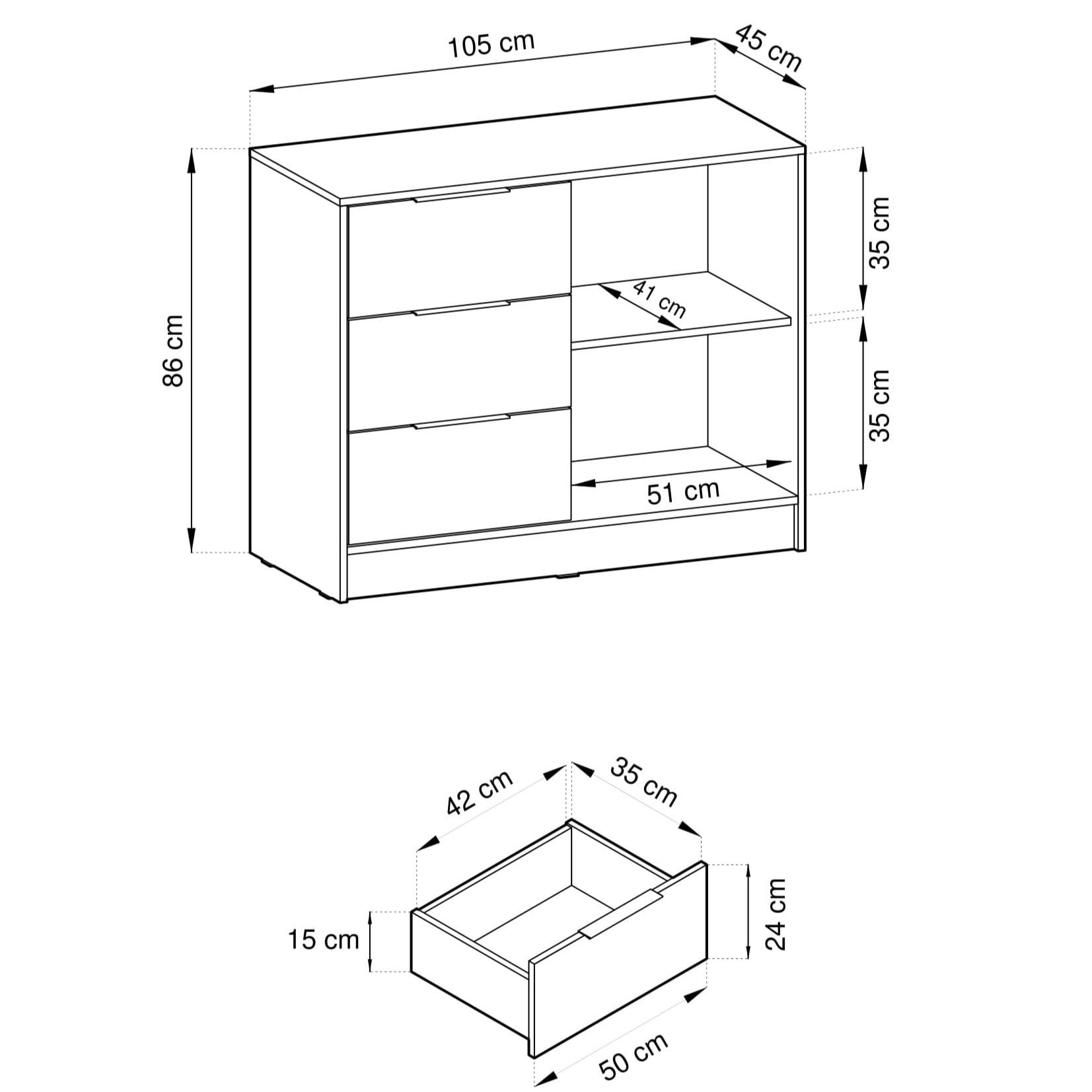 Thumbnail - Masseno Sideboard, Grau, Holzwerkstoff, 3 Schubladen, 105x86x45 cm, Wohnzimmer, Kommoden & Sideboards, Sideboards