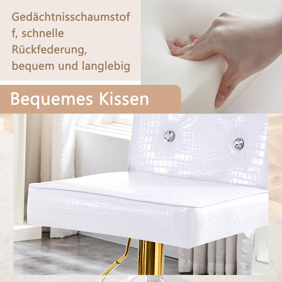 BARHOCKER DE-36795 2er-Set mit Kristallknopf-Details Weiß - Goldfarben/Weiß, Metall (42/125/55cm) - ComfortXL