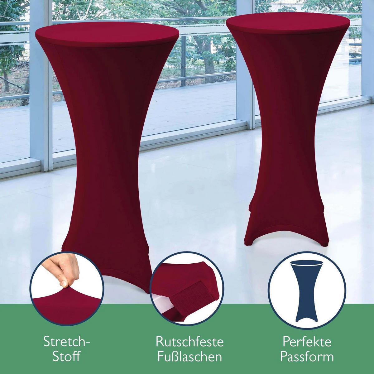 STEHTISCH Sylt Ø 80cm Weiß mit Stella Stehtischhusse Ø 80cm Bordeaux - Schwarz Hochglanz/Bordeaux, Kunststoff/Textil (80/80/110cm) - Beautissu 