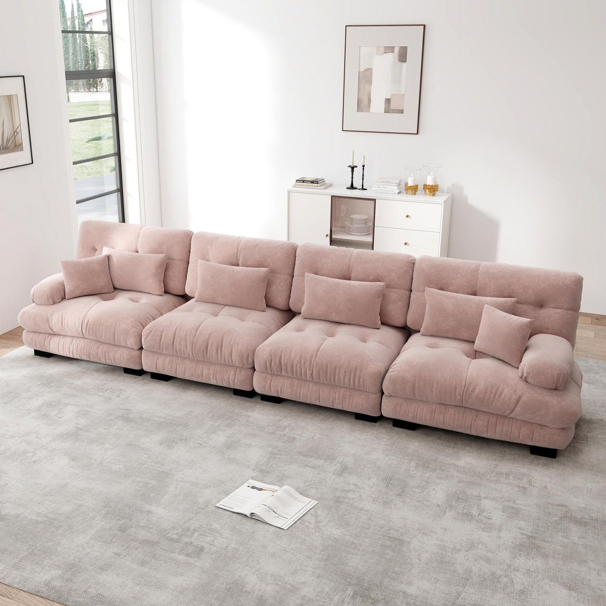 MODULARES Ecksofa mit Tiefensitz, weicher Chenille-Bezug und Cloud-Komfort, Pink - Pink, Textil (406/77cm) - Redom