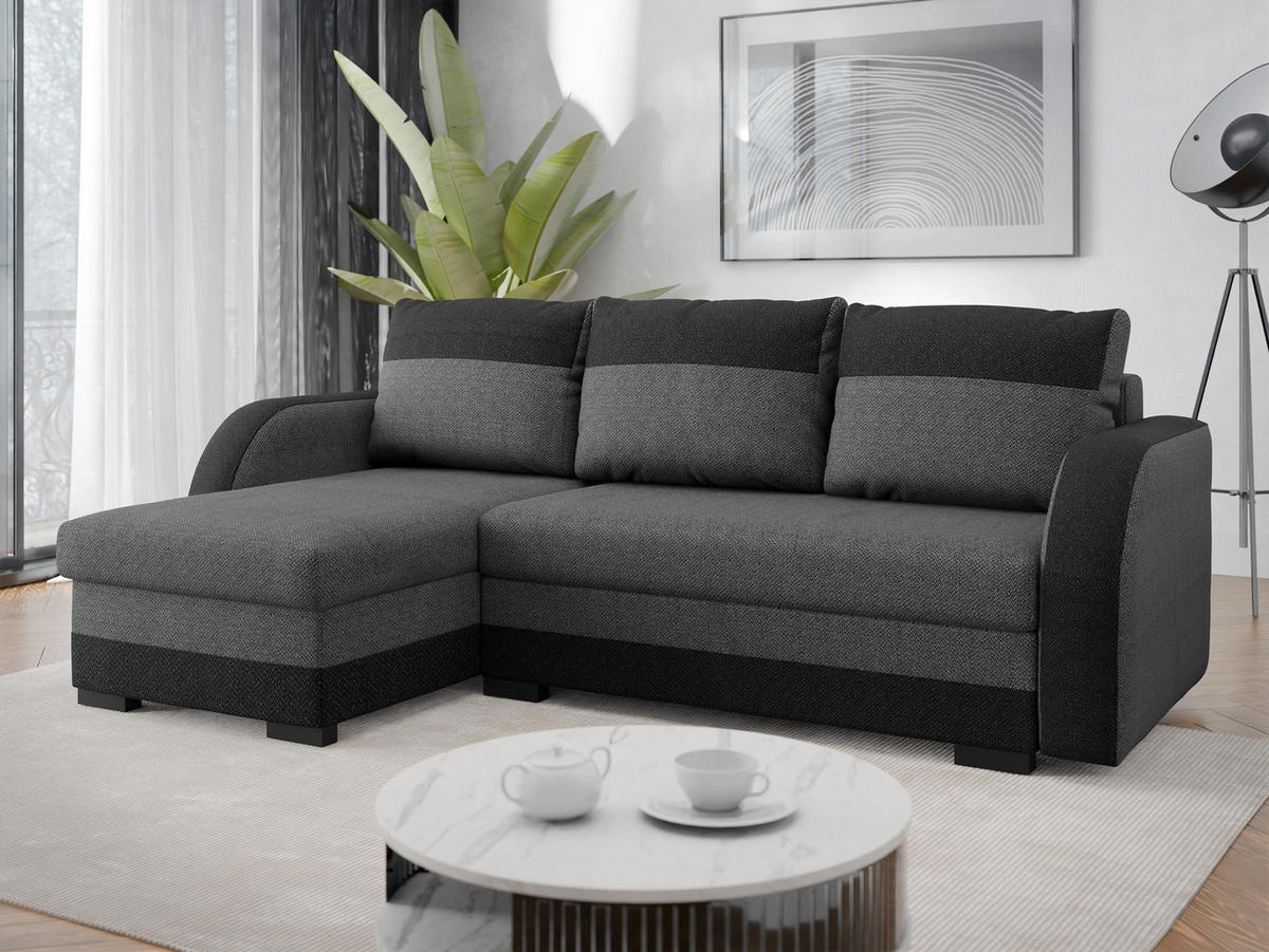 ECKSOFA Jozef - Dunkelgrau/Schwarz, Holz/Textil (230/140cm) - MIRJAN24